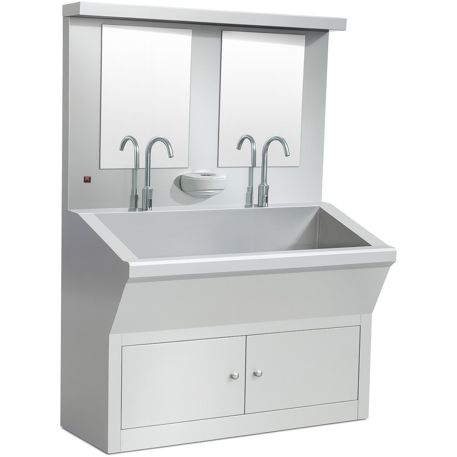 Commercial Stainless Steel Double Scrub Sink With Mirrors, Pedal Controls &Amp; Dual Faucets 1200x600x1800mm | Yyky1261