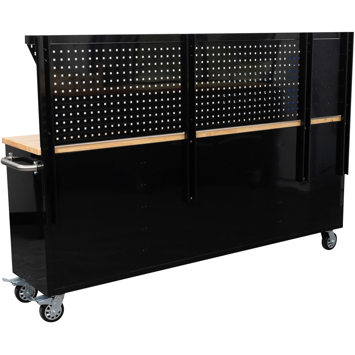 Heavy Duty Steel Rolling Tool Chest With Wooden Worktop &Amp; Pegboard Back Panel 10 Drawers 1 Side Cabinet 2284x485x1448mm Black | Yzm102