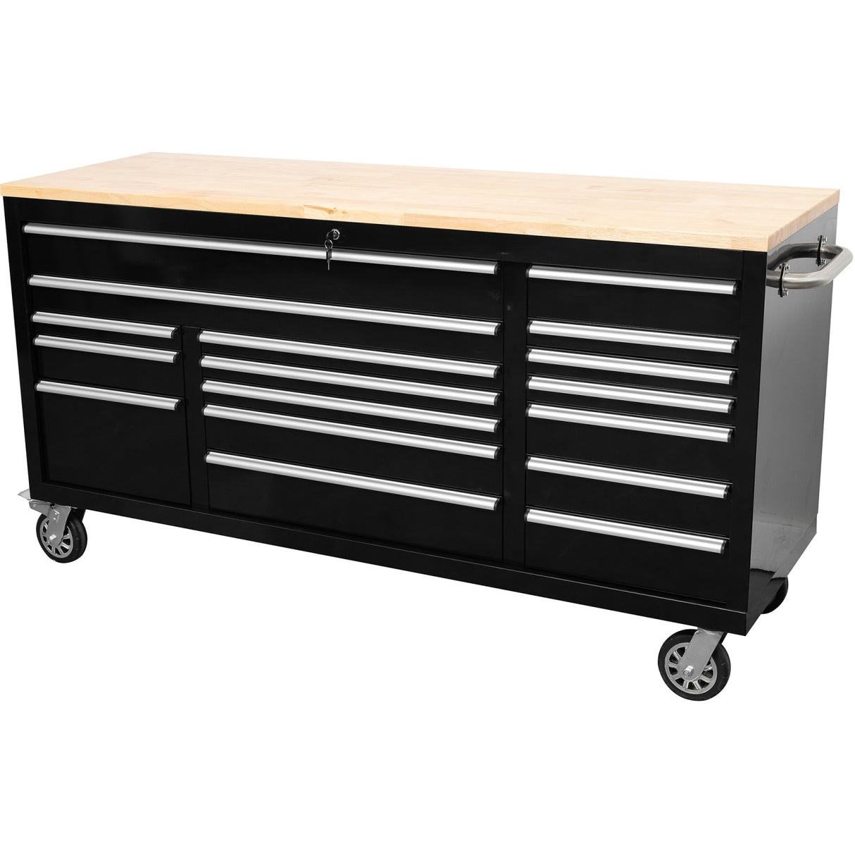 Widebody Heavy Duty 72&Quot; Steel Rolling Tool Chest With Wooden Worktop 17 Drawers 1978x610x1000mm Black | Yzm108
