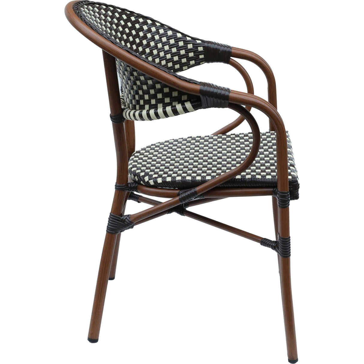 Bistro Rattan Chair Double Tube Aluminium Brown &Amp; Wood Finish | Zf2000 C