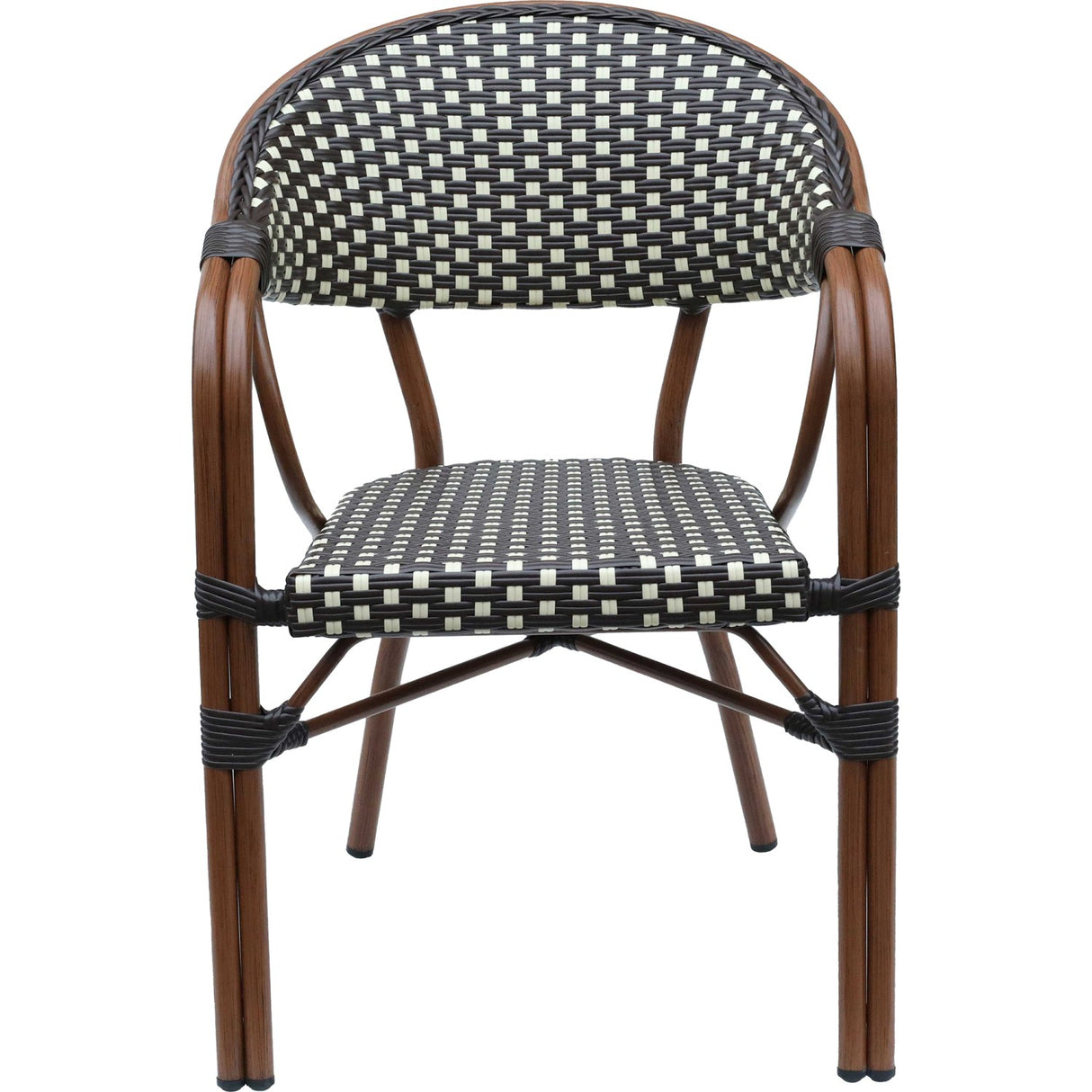 Bistro Rattan Chair Double Tube Aluminium Brown &Amp; Wood Finish | Zf2000 C
