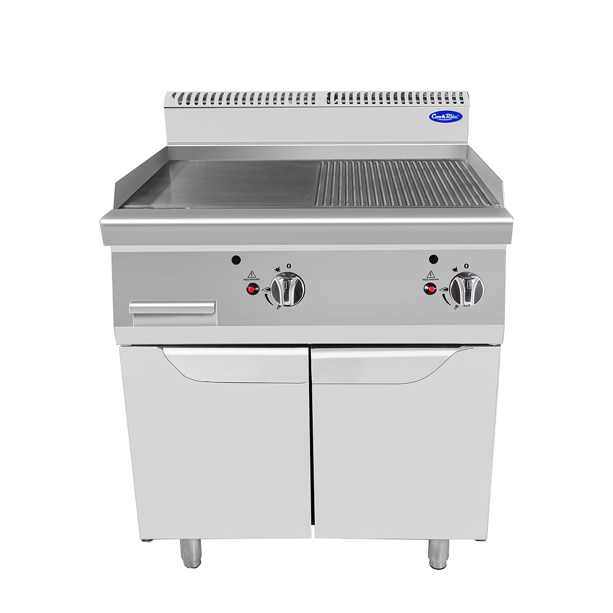 CookRite Half Smooth, Half Ribbed Griddle Double Width with Two Door Base AT7G8G-F-D