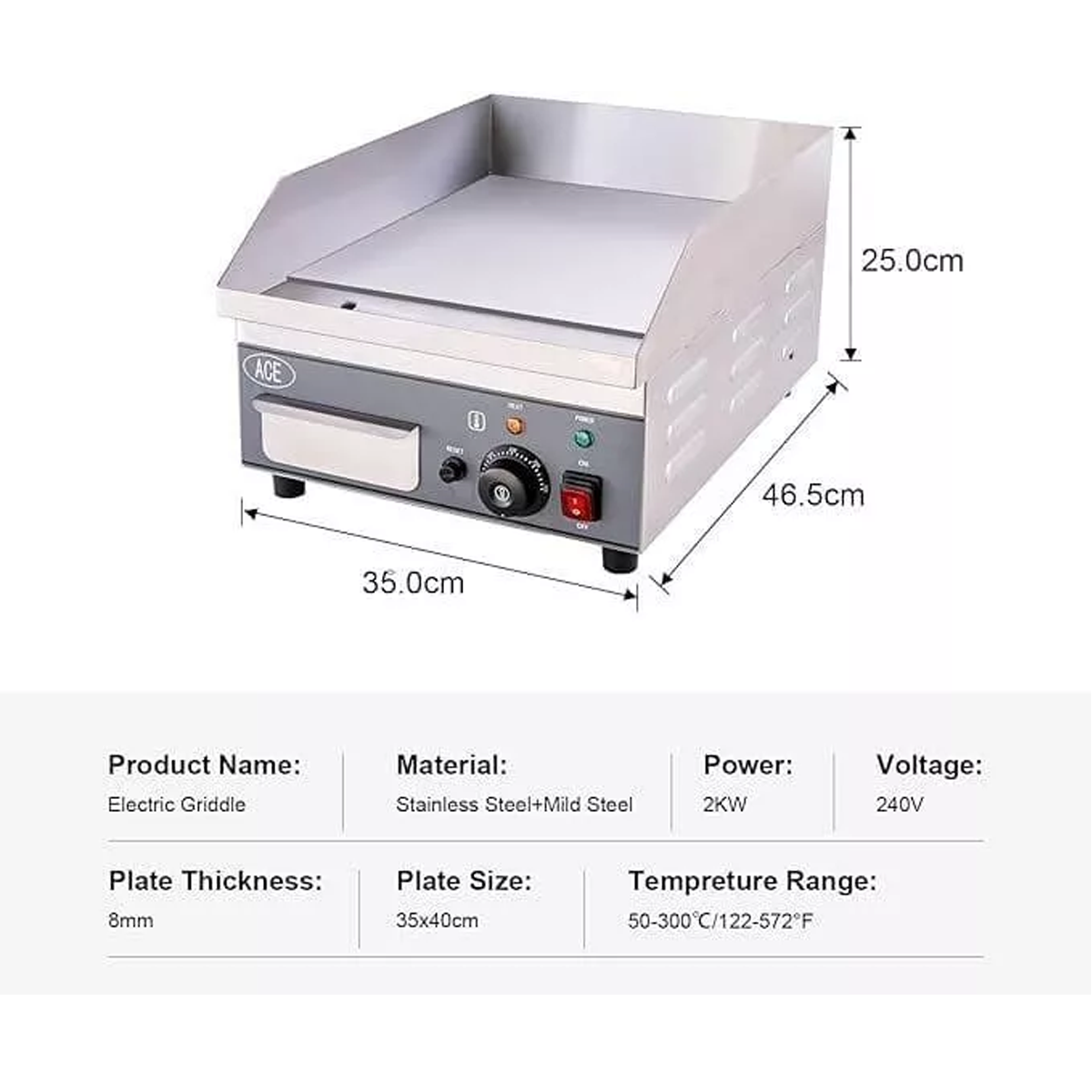 ACE 35cm Electric Griddle Mild Steel