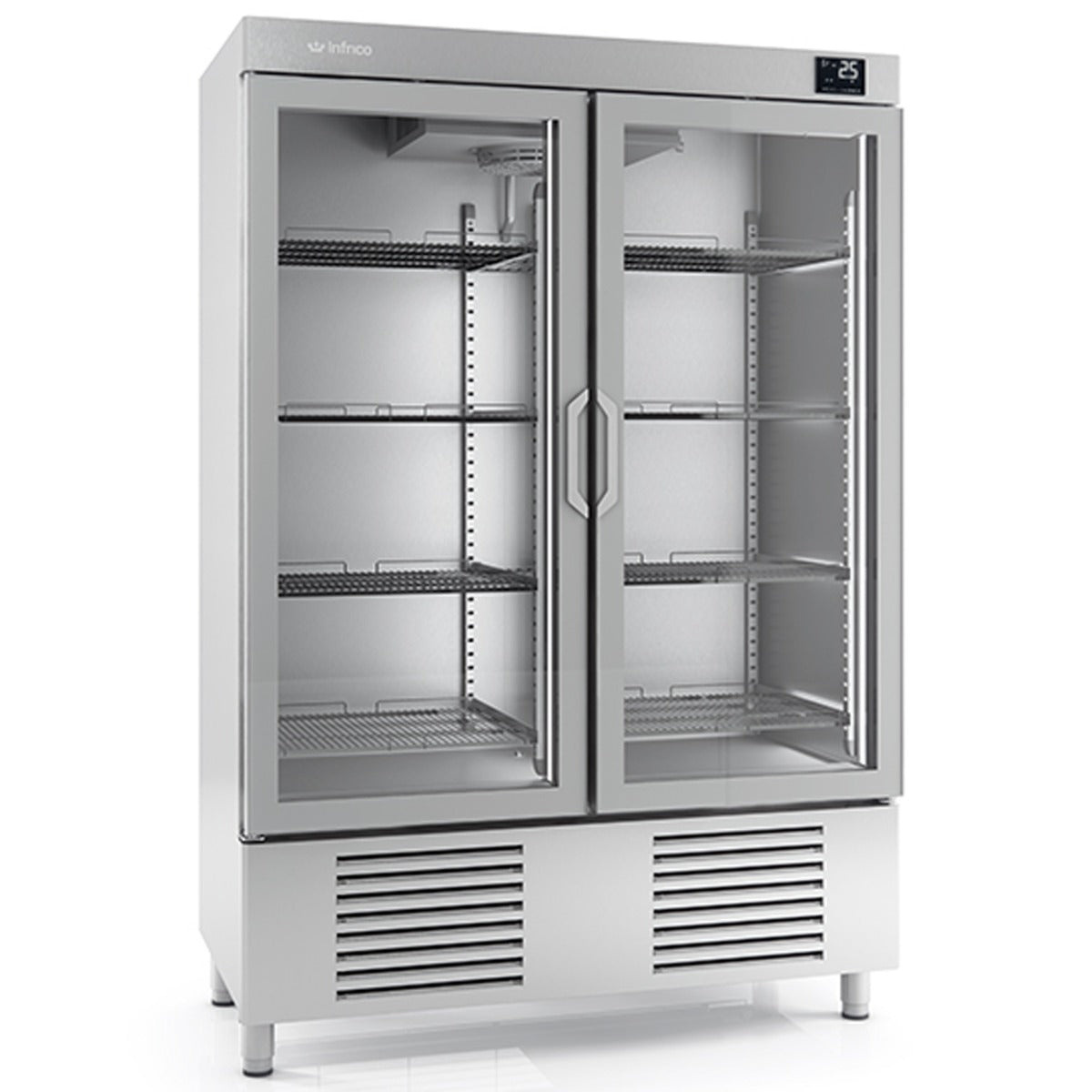 Upright Double Hinged Glass Door Refrigerator