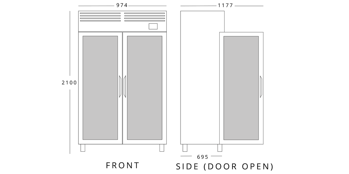 Upright Double Hinged Glass Door Gastronorm Refrigerator