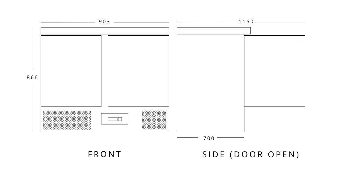 Compact Double Door Counter Refrigerator With Granite Worktop