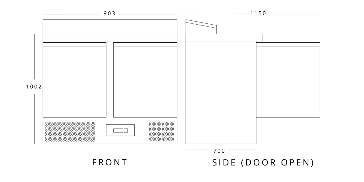 Compact Double Door Counter Refrigerator With Raised Collar