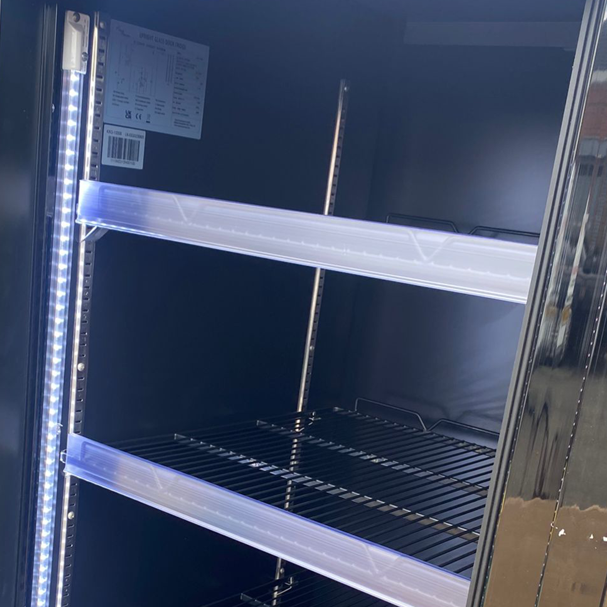 Double Sliding Glass Door Upright Drinks Fridge with LED canopy - 1330mm wide - B Grade