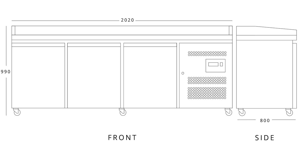Triple Hinged Door Pizza Prep Counter With Granite Worktop