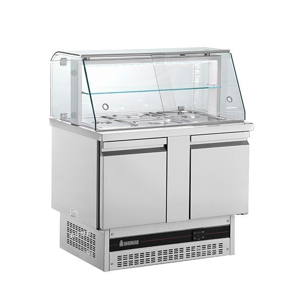 Compact Double Hinged Door Gastronorm Saladette With Display Case