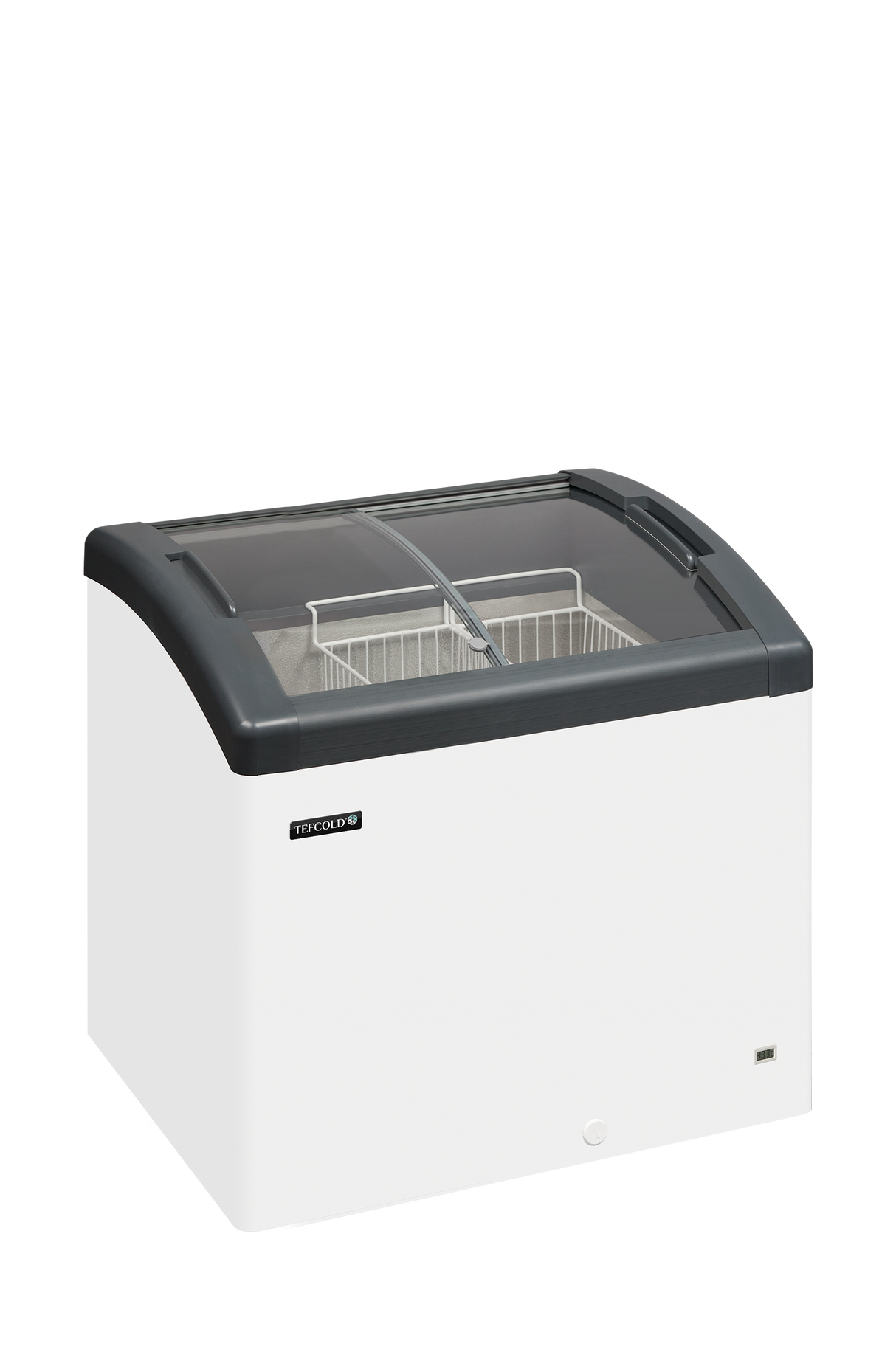 - - Sliding Curved Glass Lid Chest Freezer - FOCUS 73 GREY