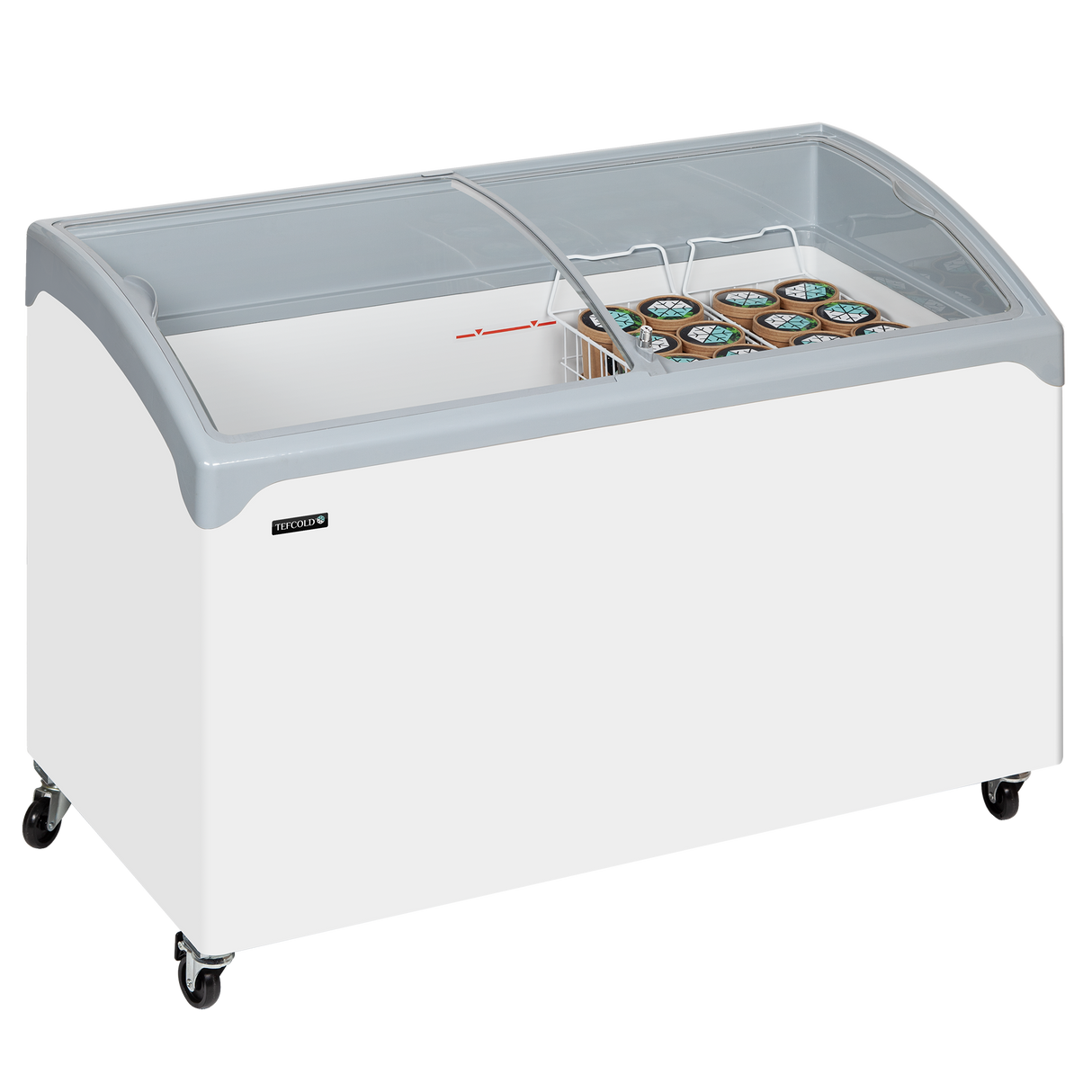 - - Sliding Curved Glass Lid Chest Freezer - NIC400SCEB LED