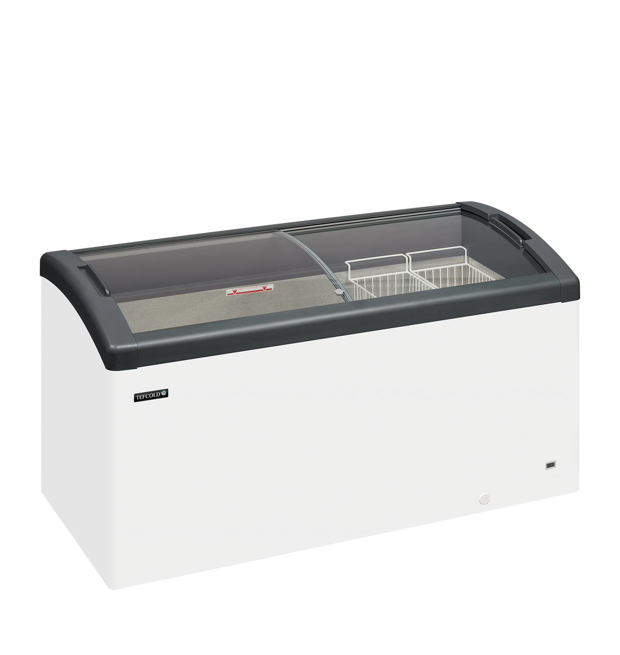 - - Sliding Curved Glass Lid Chest Freezer - FOCUS 151 GREY