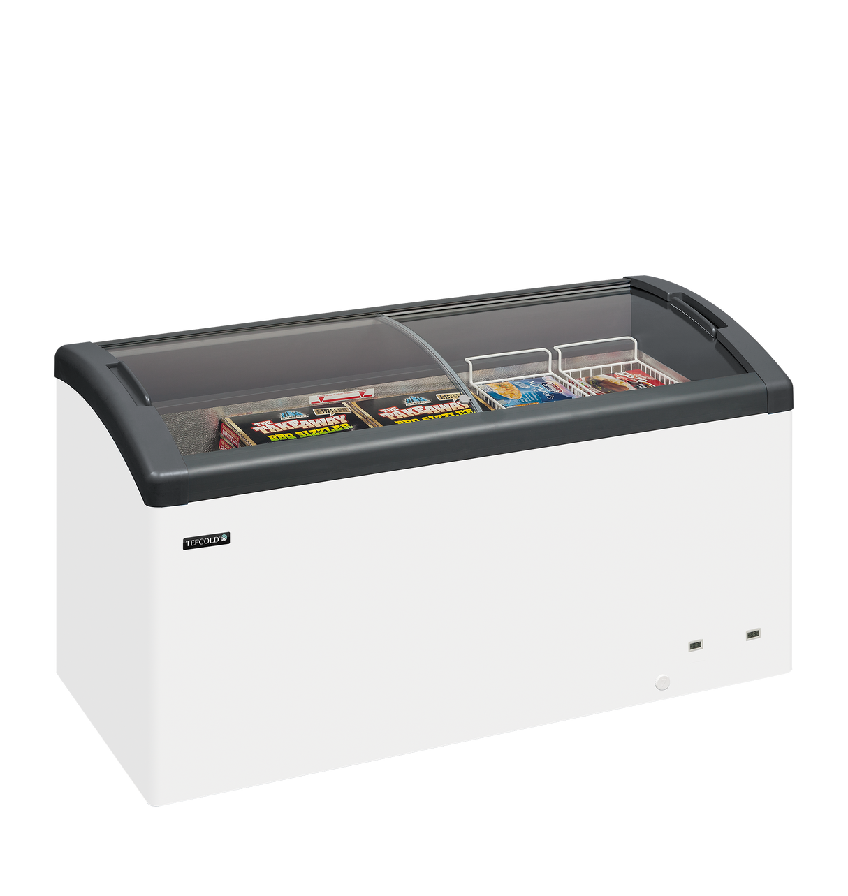 - - Sliding Curved Glass Lid Chest Freezer - FOCUS 151 GREY