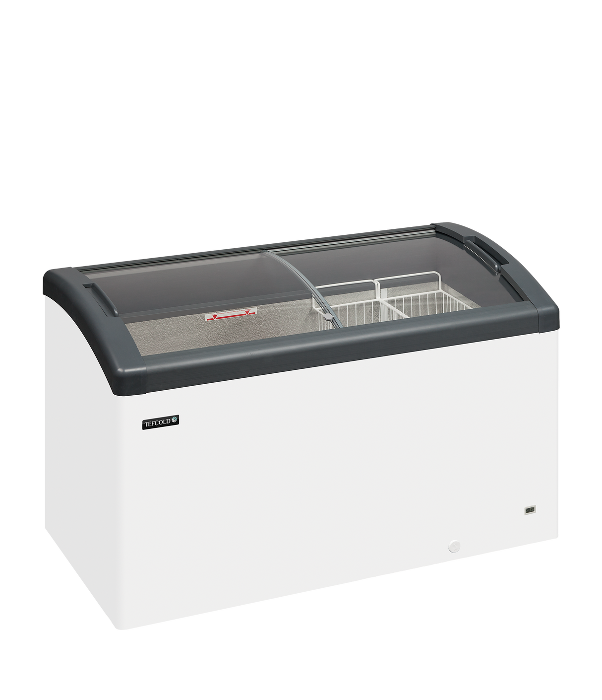 - - Sliding Curved Glass Lid Chest Freezer - FOCUS 131 GREY