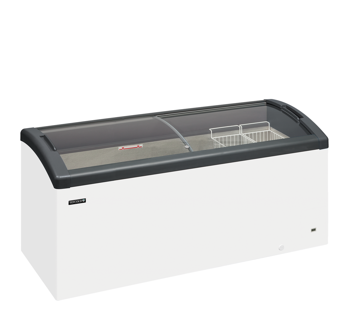 - - Sliding Curved Glass Lid Chest Freezer - FOCUS 171 GREY