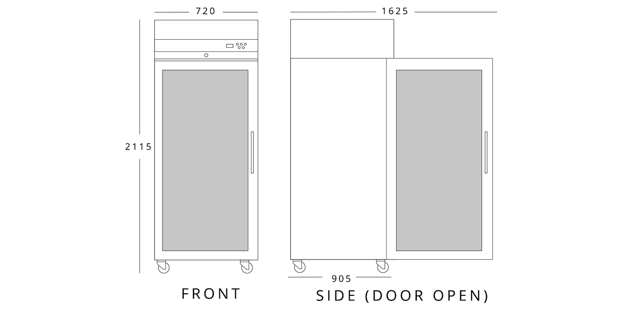 Upright Single Hinged Glass Door Heavy Duty Refrigerator
