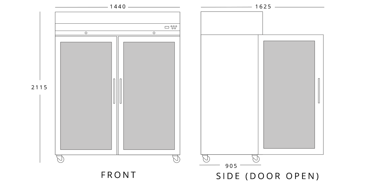 Upright Double Hinged Glass Door Heavy Duty Freezer