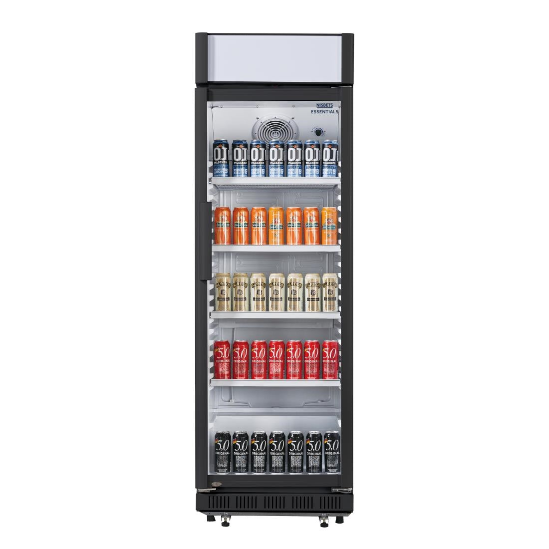 Nisbets Essentials Upright Display Cooler Black with Light Box - 354Ltr