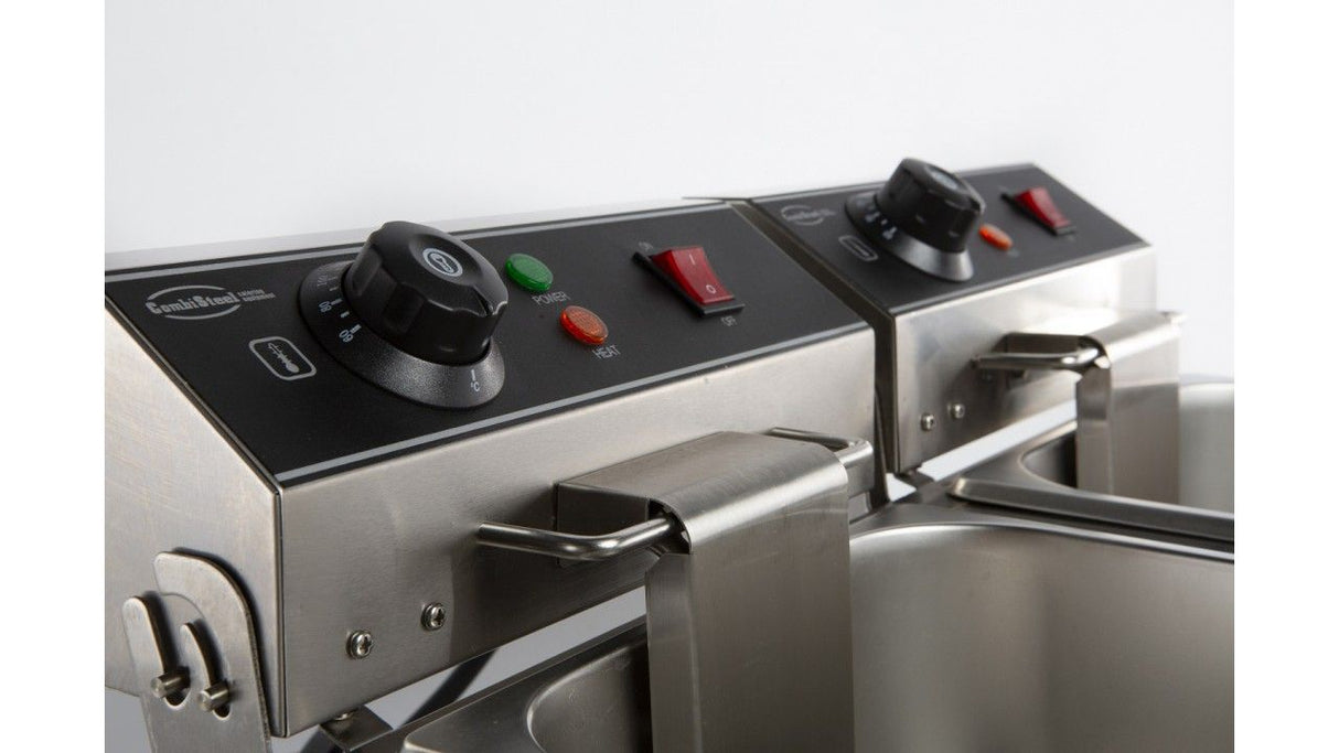 Elevate Your Cooking with the Combisteel Twin Tank Electric Countertop Fryer - 2 x 6 Liters of Frying Perfection