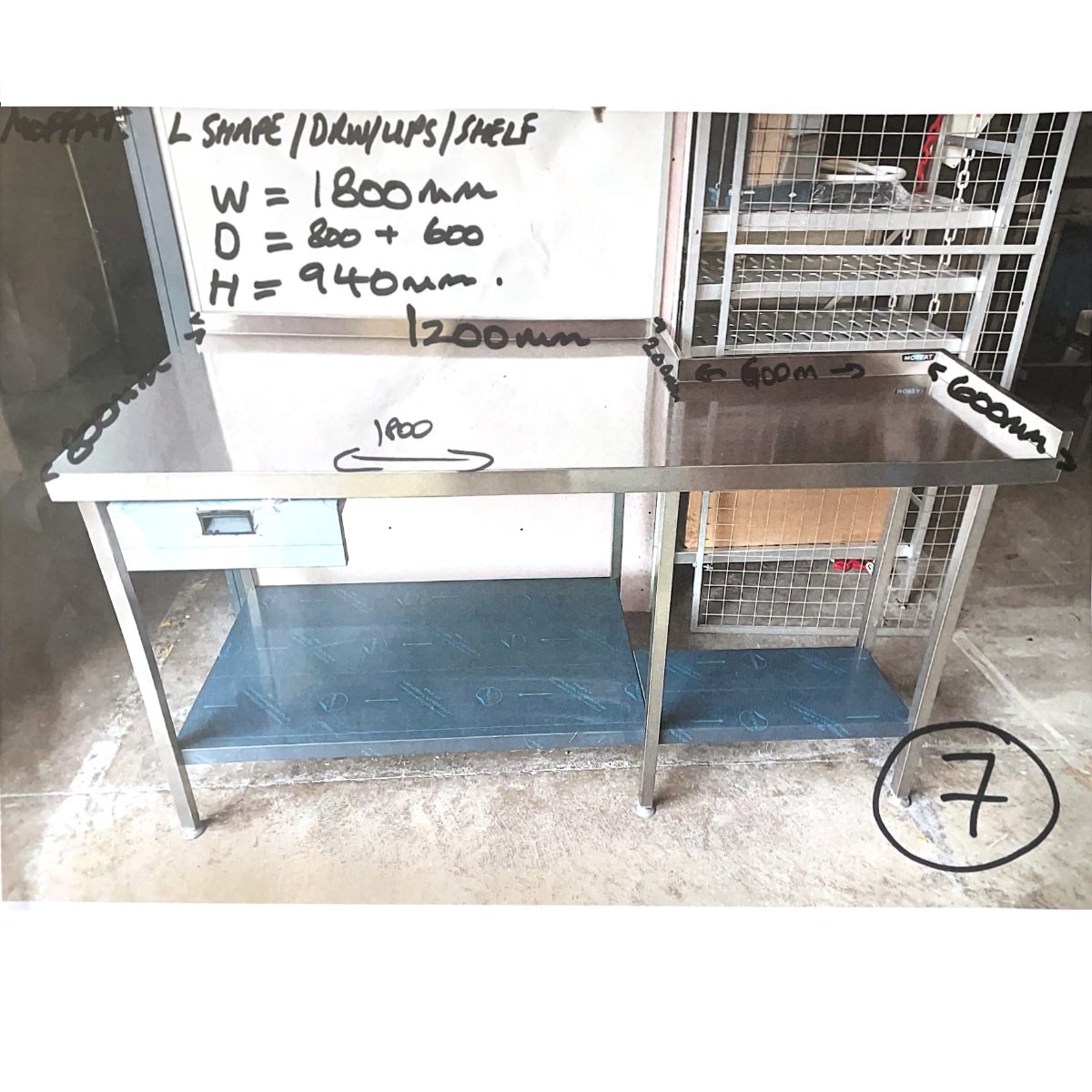 L Shape Table with Shelf and drawer 180x80x94cm