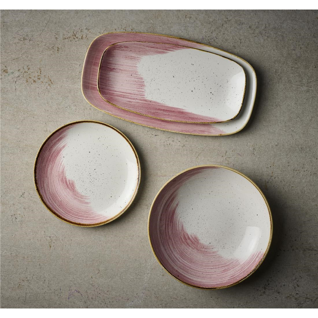 Churchill Stonecast Accents Chefs Oblong Plates Petal Pink 355x189mm (6 Pack)