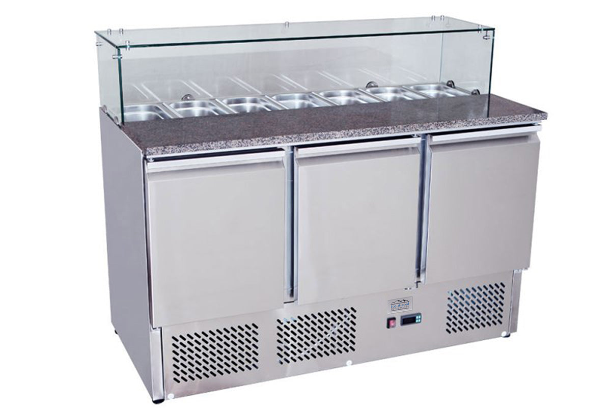 Ice-A-Cool ICE3864GR 3 Door Marble Top Saladette Counter 380 Litres