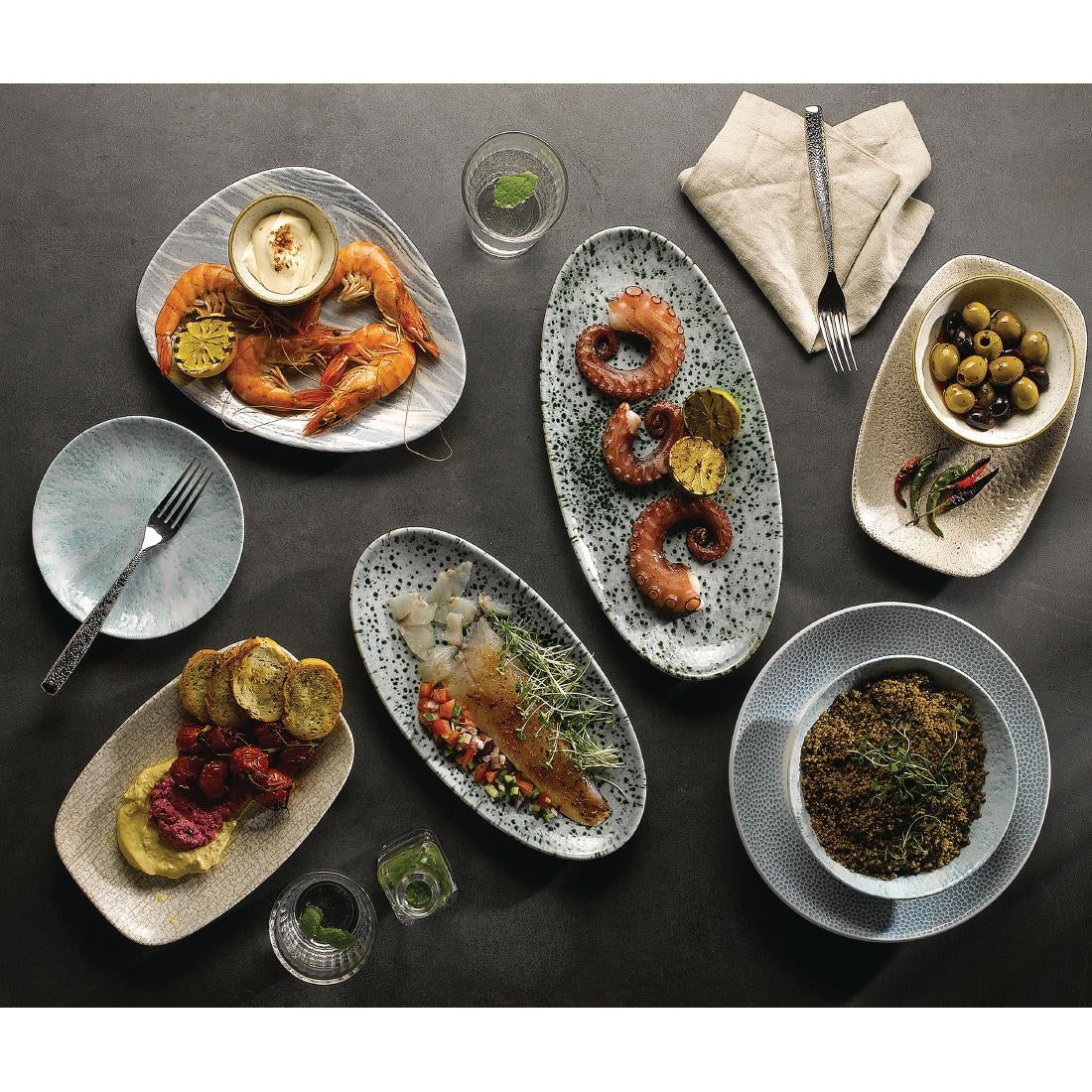 Churchill Raku Oblong Chef Plates Agate Grey 202 x 261mm (12 Pack)