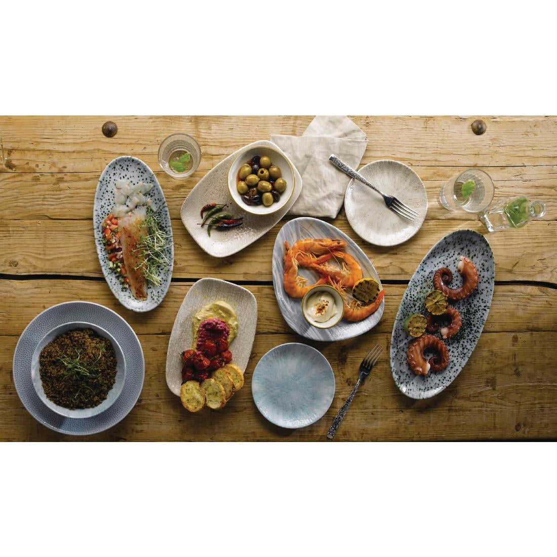 Churchill Raku Oblong Chef Plates Agate Grey 202 x 261mm (12 Pack)