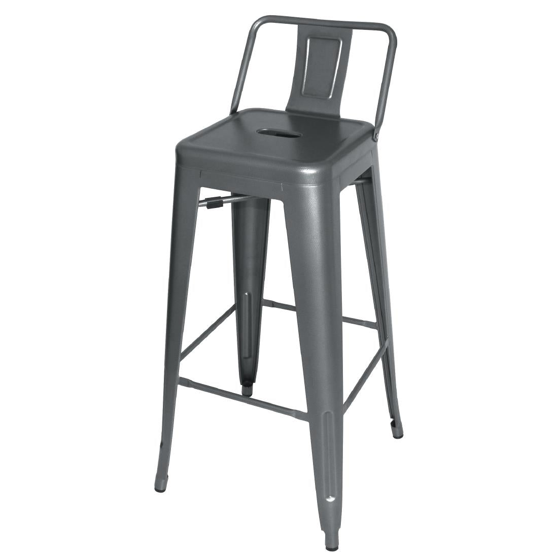 Bolero Bistro High Stools with Backrest Gun Metal (4 Pack)