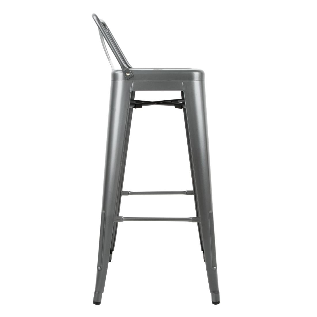 Bolero Bistro High Stools with Backrest Gun Metal (4 Pack)