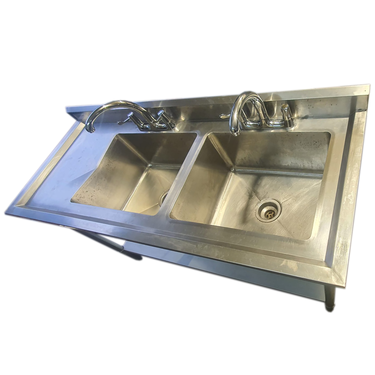 Commercial Double Sink with left hand drainer 150x60x85cm- USED