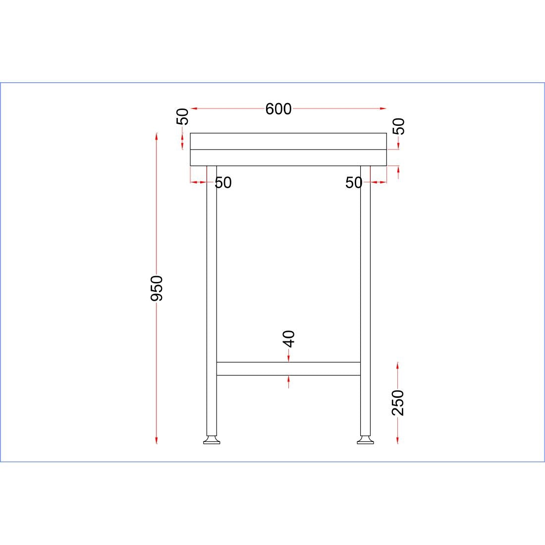Vogue Stainless Steel Wall Table with Upstand 600x600mm