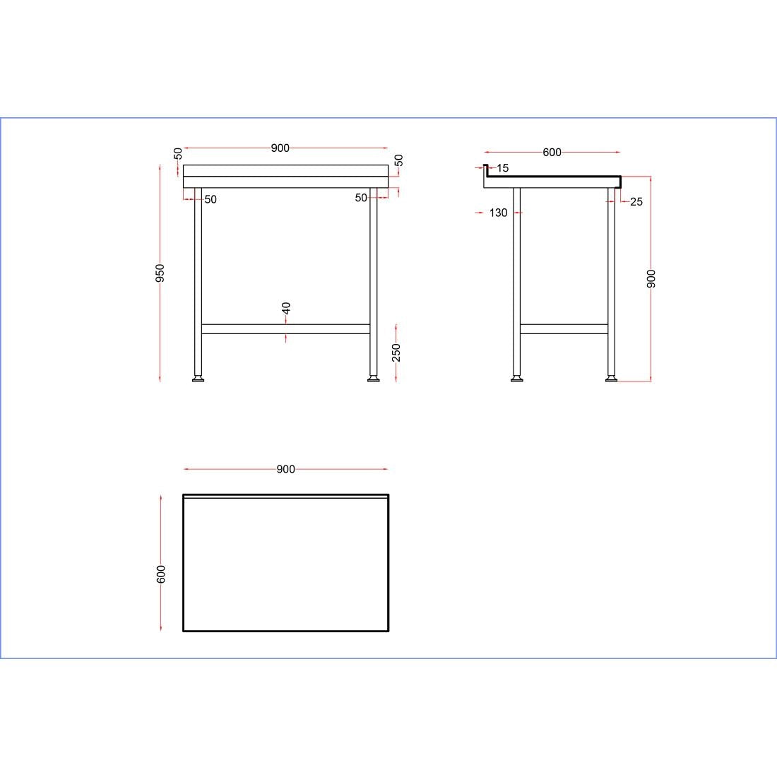 Vogue Stainless Steel Wall Table with Upstand 900x600mm
