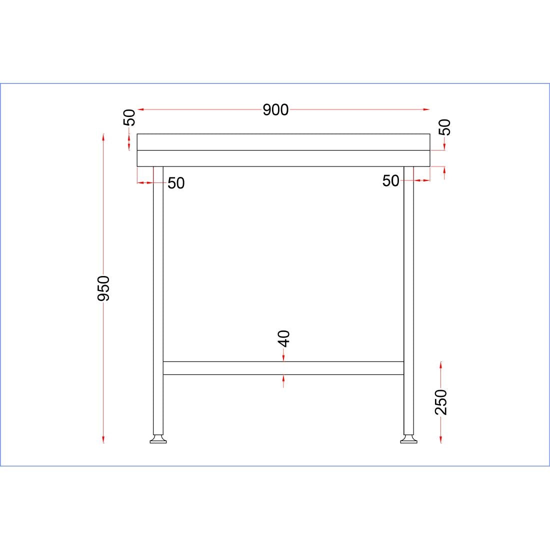 Vogue Stainless Steel Wall Table with Upstand 900x600mm