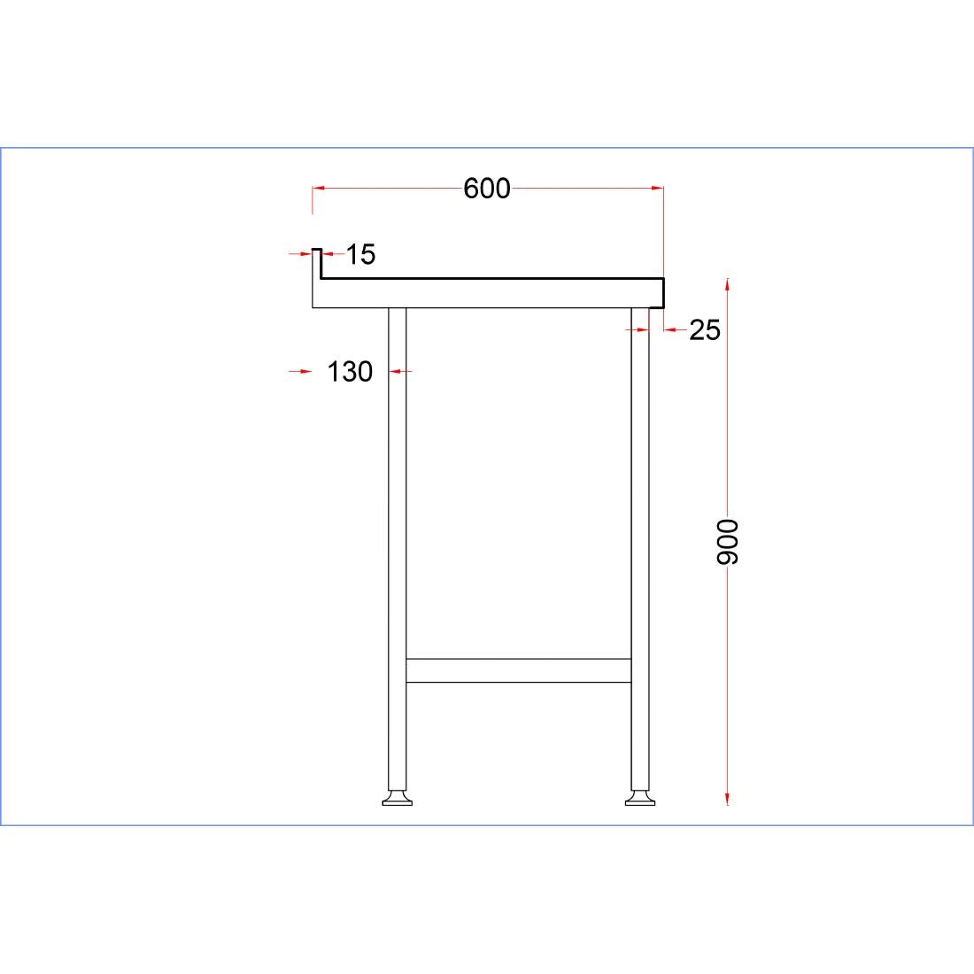 Vogue Stainless Steel Wall Table with Upstand 900x600mm