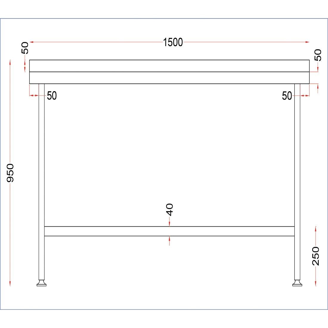 Vogue Stainless Steel Wall Table with Upstand 1500x600mm