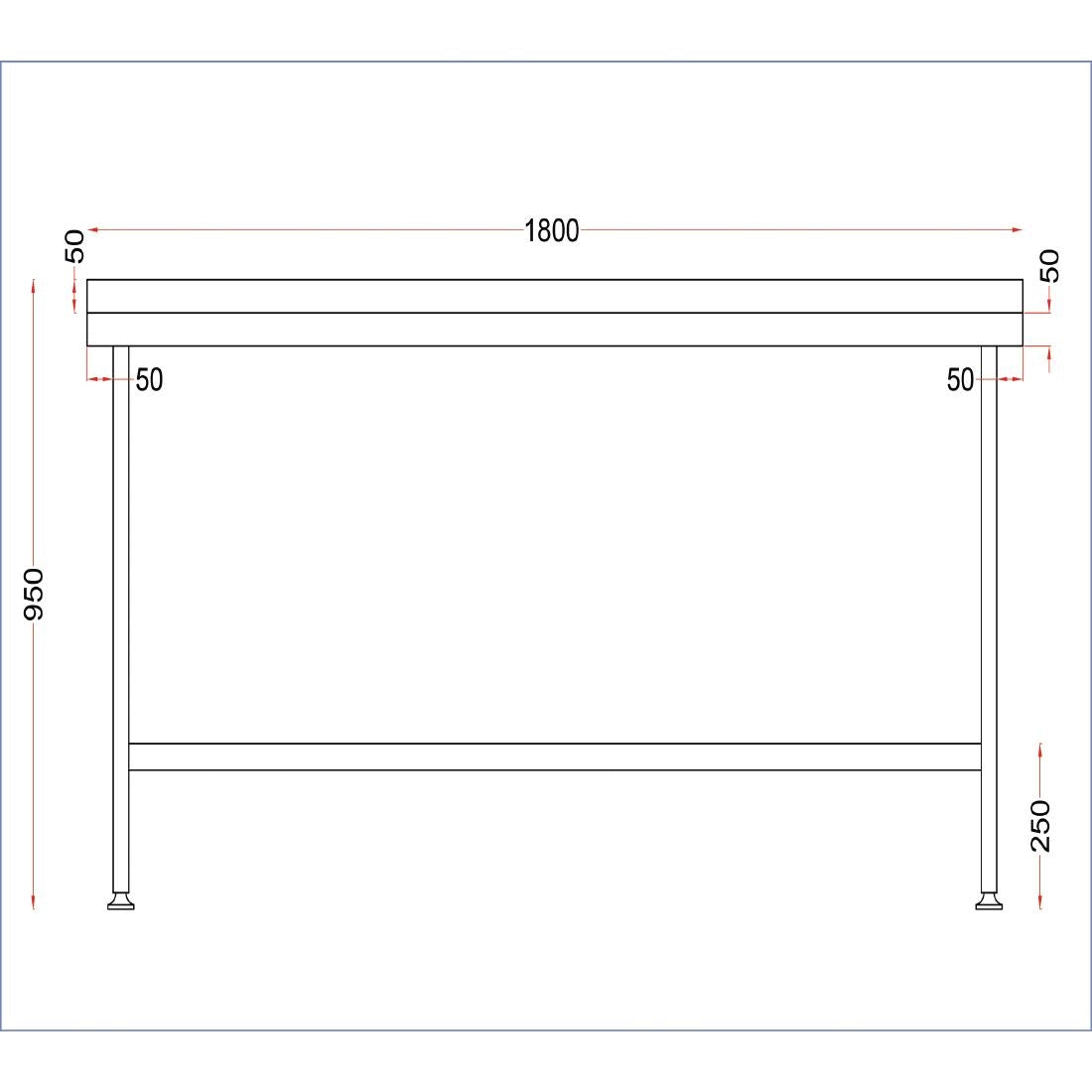 Vogue Stainless Steel Wall Table with Upstand 1800x600mm