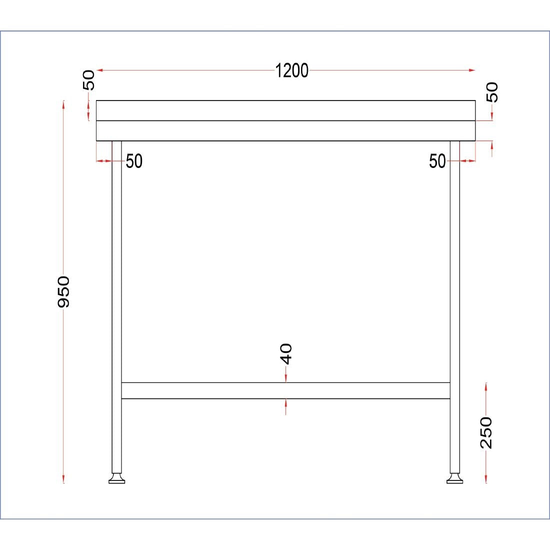 Vogue Stainless Steel Wall Table with Upstand 1200x650mm