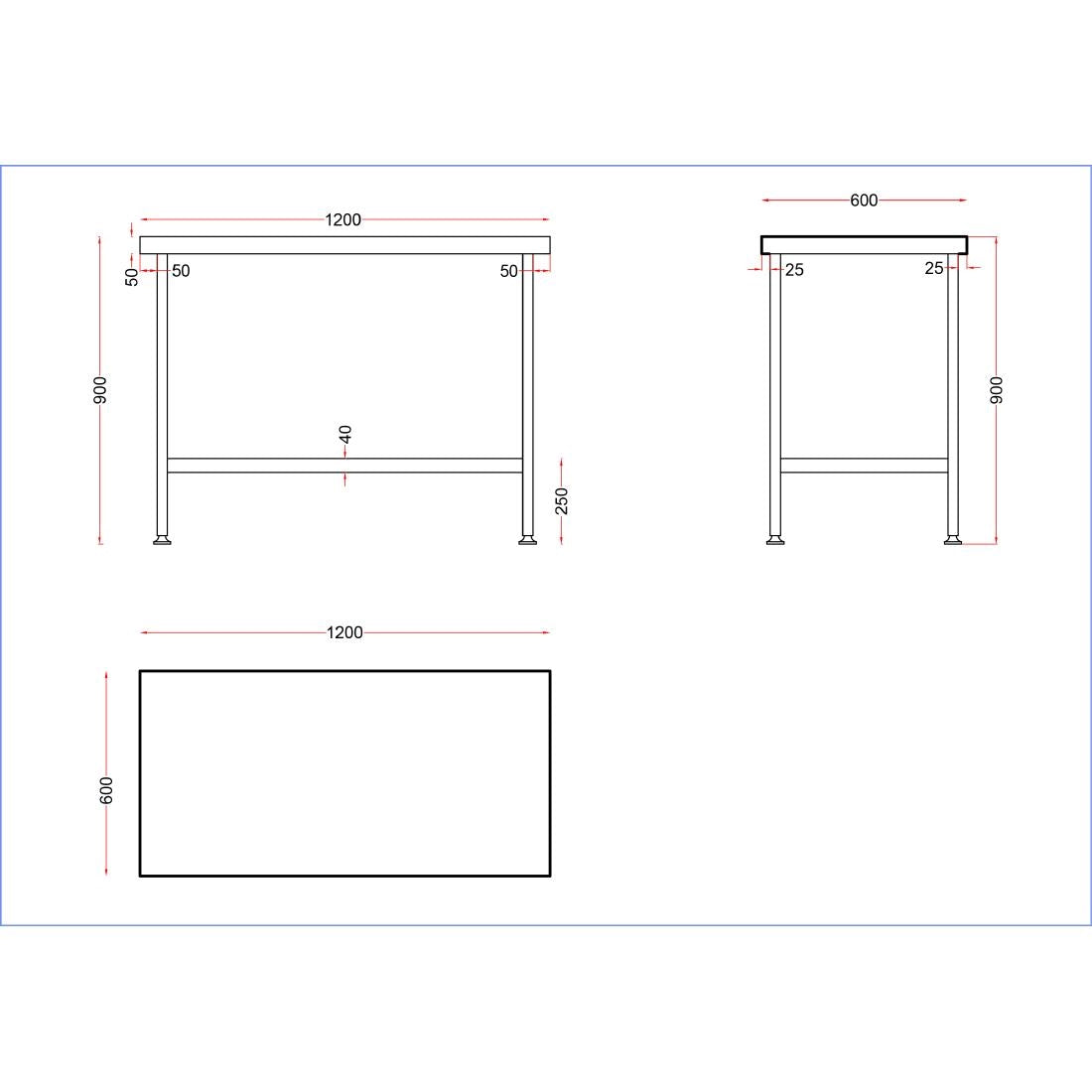 Vogue Stainless Steel Centre Table 1200x600mm