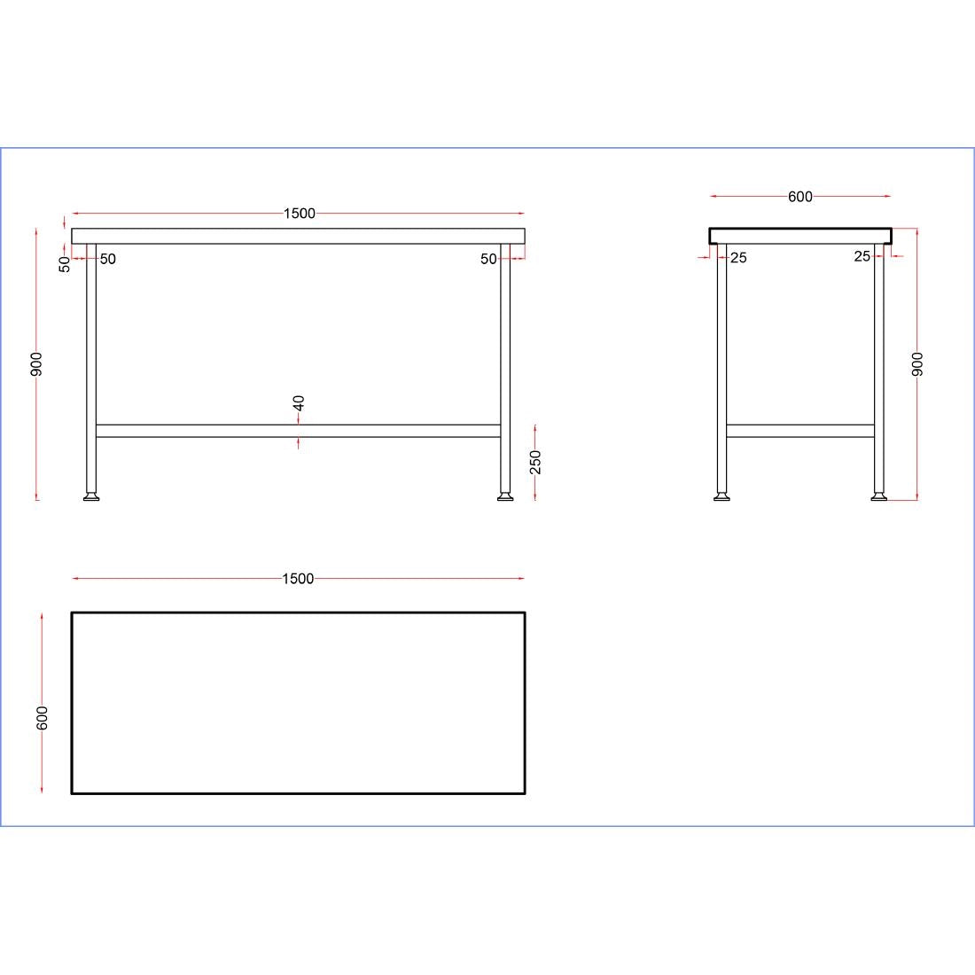 Vogue Stainless Steel Centre Table 1500x600mm
