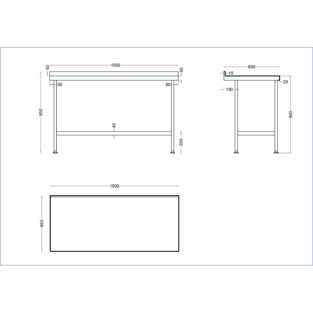Vogue Stainless Steel Centre Table 1500x650mm