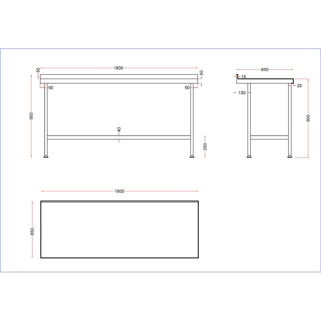 Vogue Stainless Steel Centre Table 1800x650mm