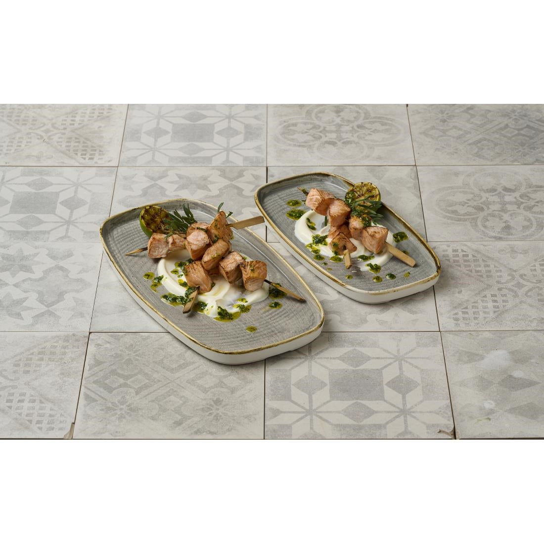 Churchill Stonecast Peppercorn Grey Chefs' Walled Oblong Plates 350mm (6 Pack)