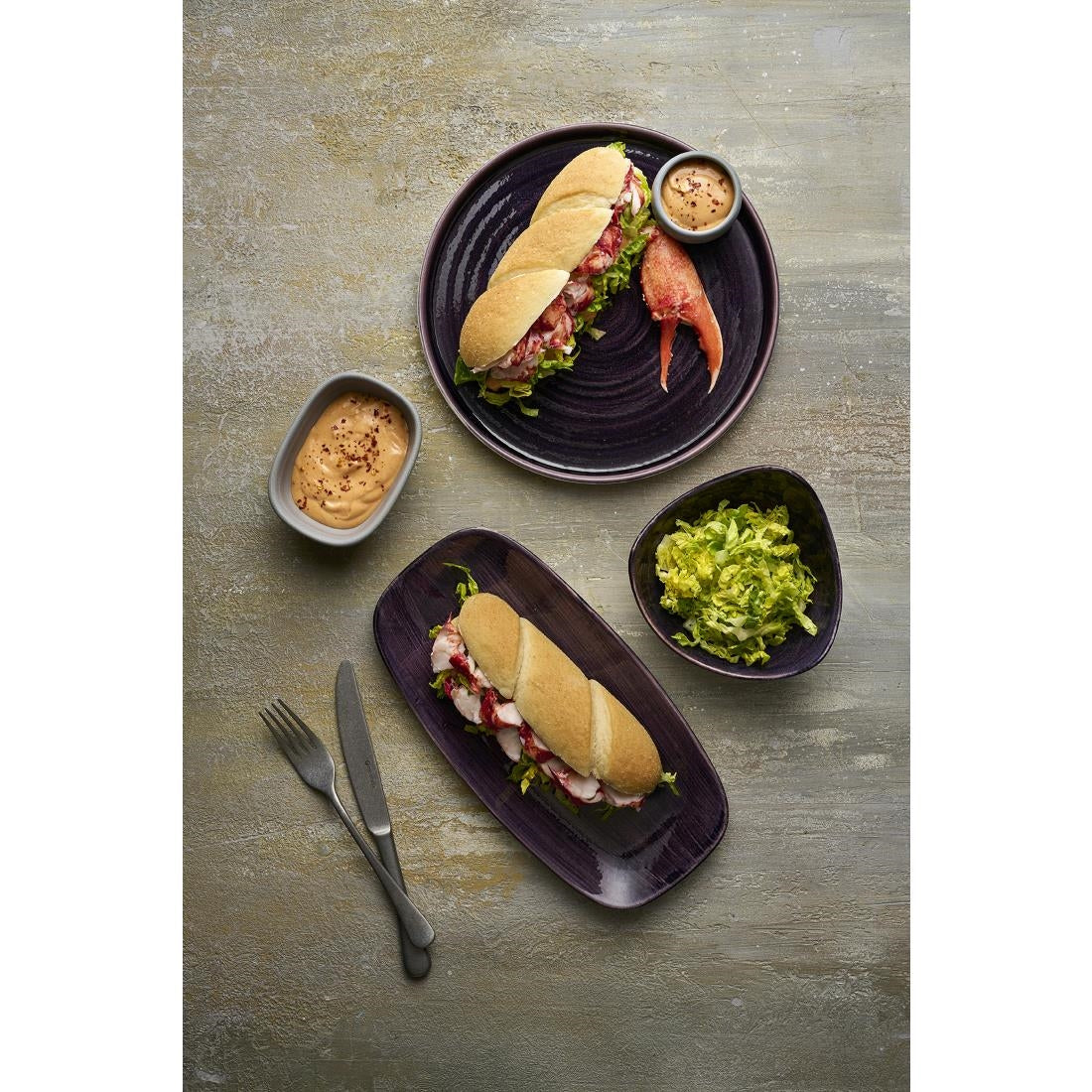 Churchill Stonecast Patina Deep Purple Chefs' Oblong Plates 298mm (12 Pack)