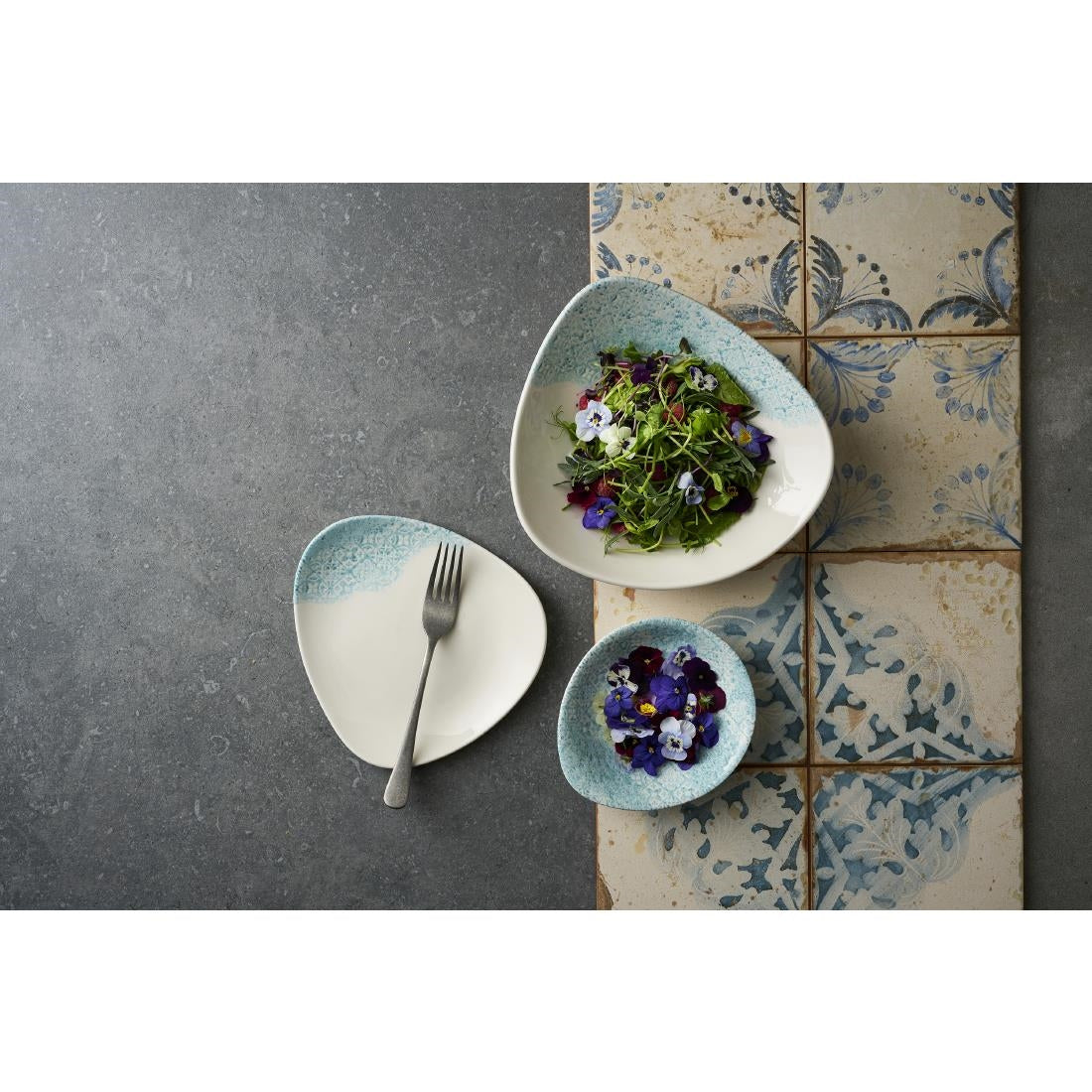 Churchill Vintage Prints Med Tiles Aquamarine Triangle Bowls 235mm (12 Pack)
