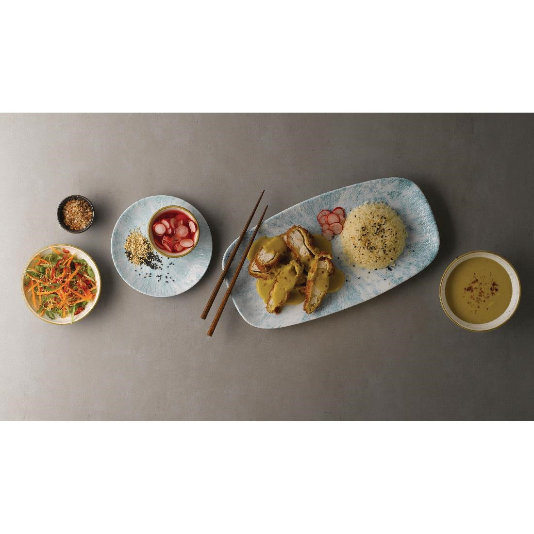 Churchill Stone Oblong Chef Plates Aquamarine 153 x 298mm (12 Pack)