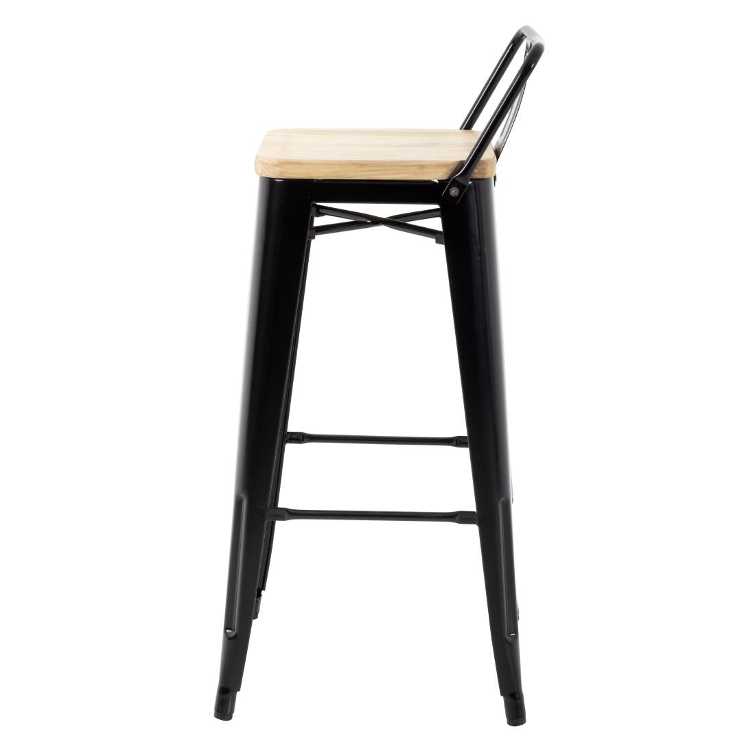 Bolero Bistro Backrest High Stools with Wooden Seat Black (4 Pack)