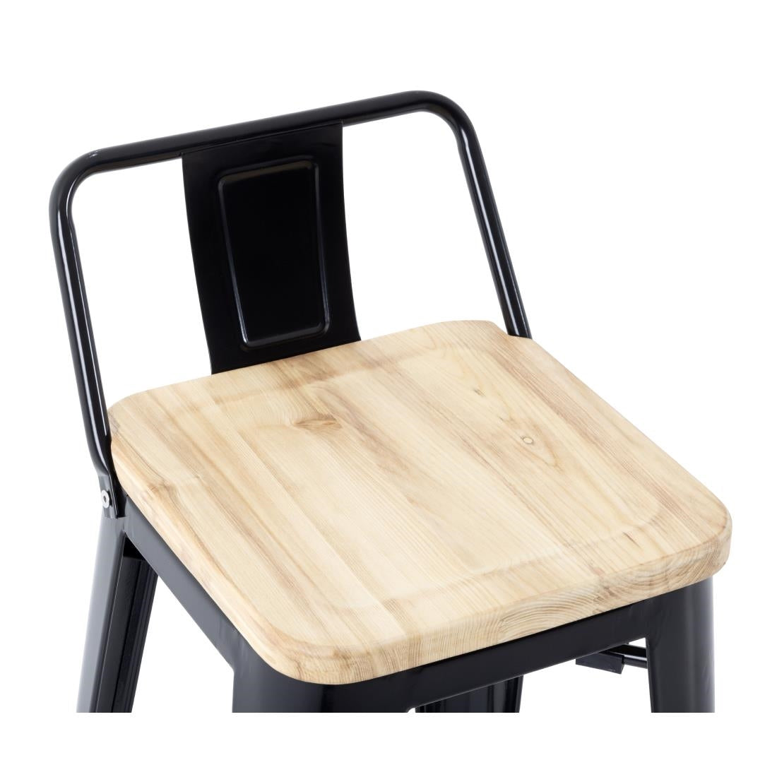 Bolero Bistro Backrest High Stools with Wooden Seat Black (4 Pack)