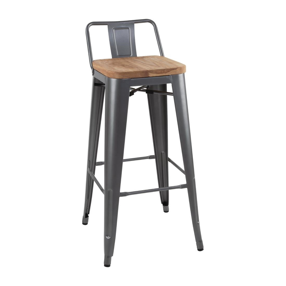 Bolero Bistro Backrest High Stools with Wooden Seat Gun Metal (4 Pack)